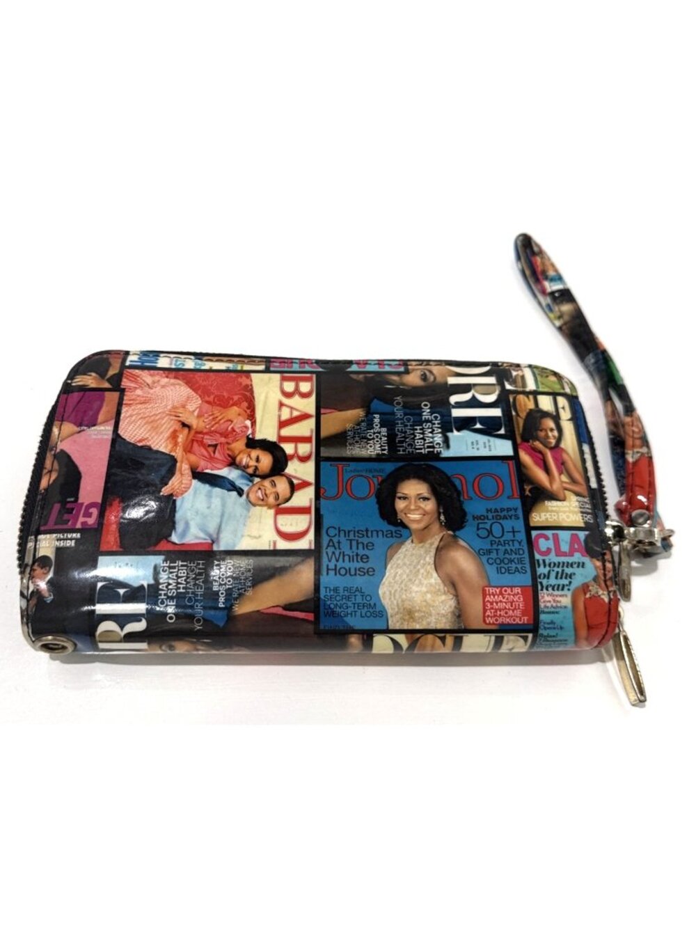 Glossy Magazine Vinyl Michelle Obama Vogue Double Zipper Wallet Clutch Wristlet